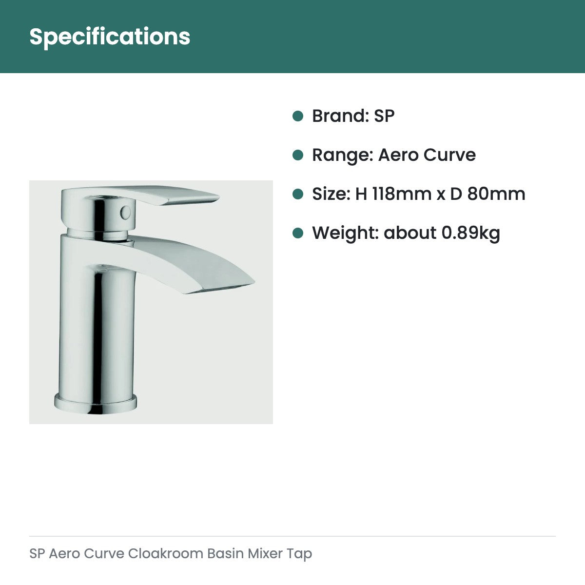 SP Aero Curve Cloakroom Basin Mixer Tap - specifications