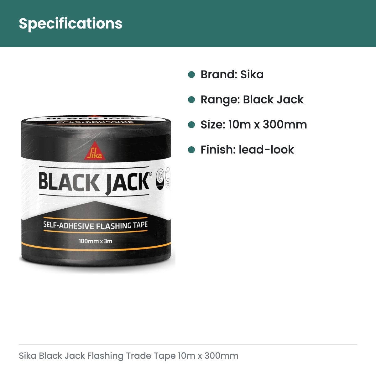 Sika Black Jack Flashing Trade Tape 10m x 300mm - specifications