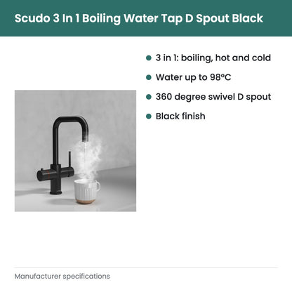 Scudo 3 In 1 Boiling Water Tap D Spout Black - key features