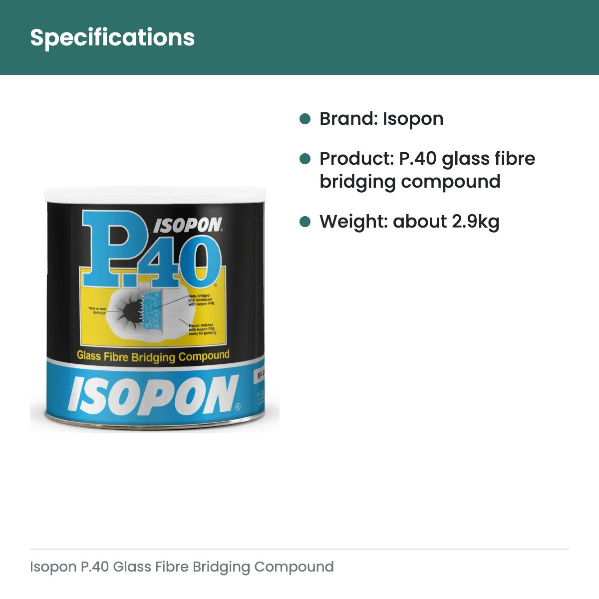 Isopon P.40 Glass Fibre Bridging Compound - specifications