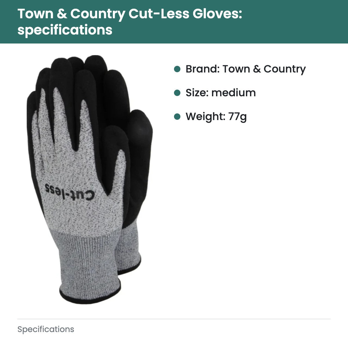 Town & Country Cut-Less Gloves - specifications