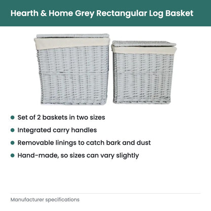 Hearth & Home Grey Rectangular Log Basket - key features