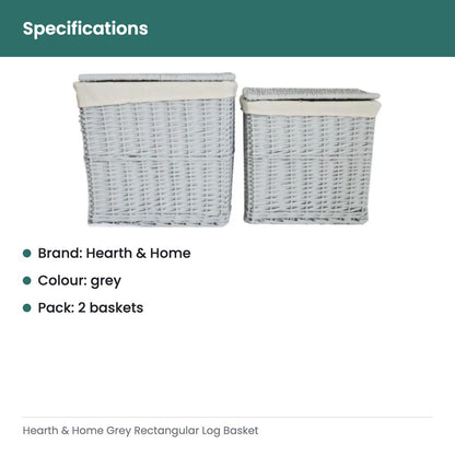 Hearth & Home Grey Rectangular Log Basket - specifications