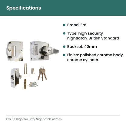 Era BS High Security Nightlatch 40mm - specifications