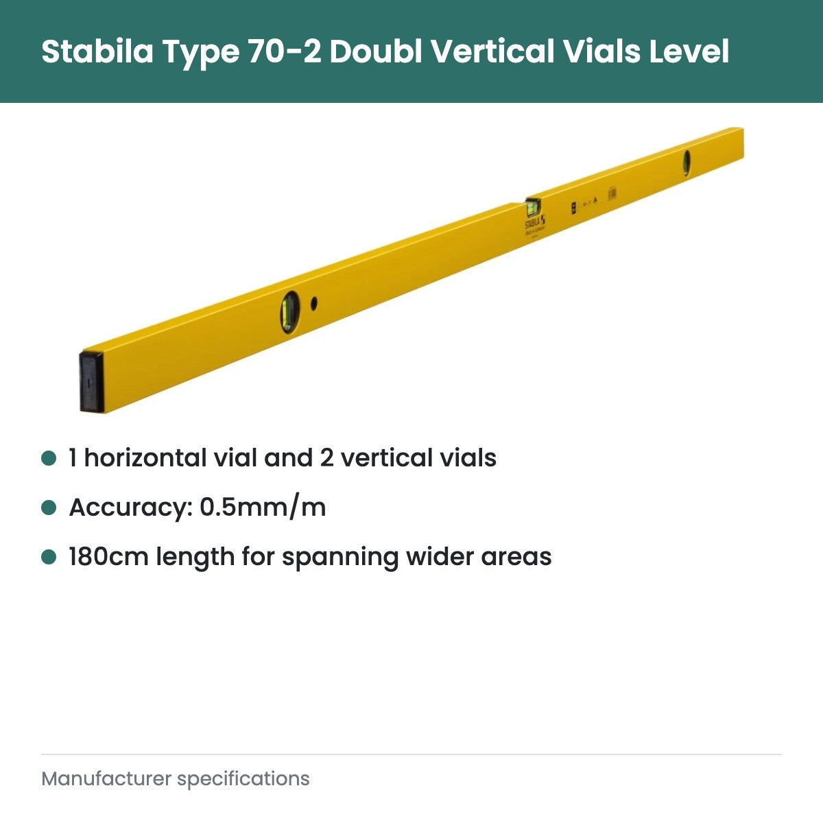 Stabila Type 70-2 Doubl Vertical Vials Level - key features