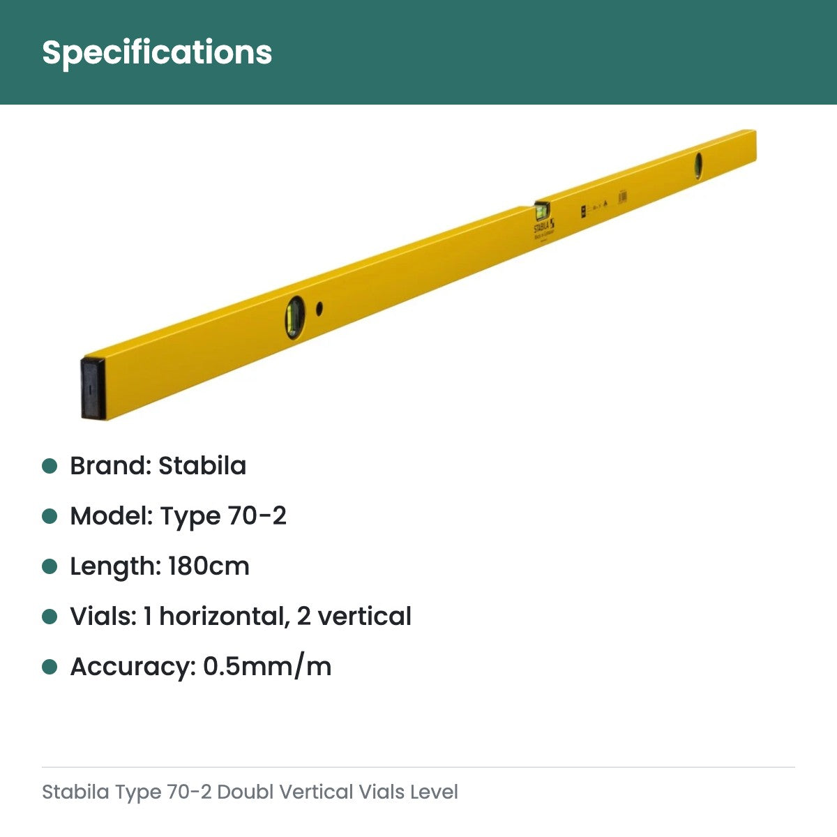 Stabila Type 70-2 Doubl Vertical Vials Level - specifications