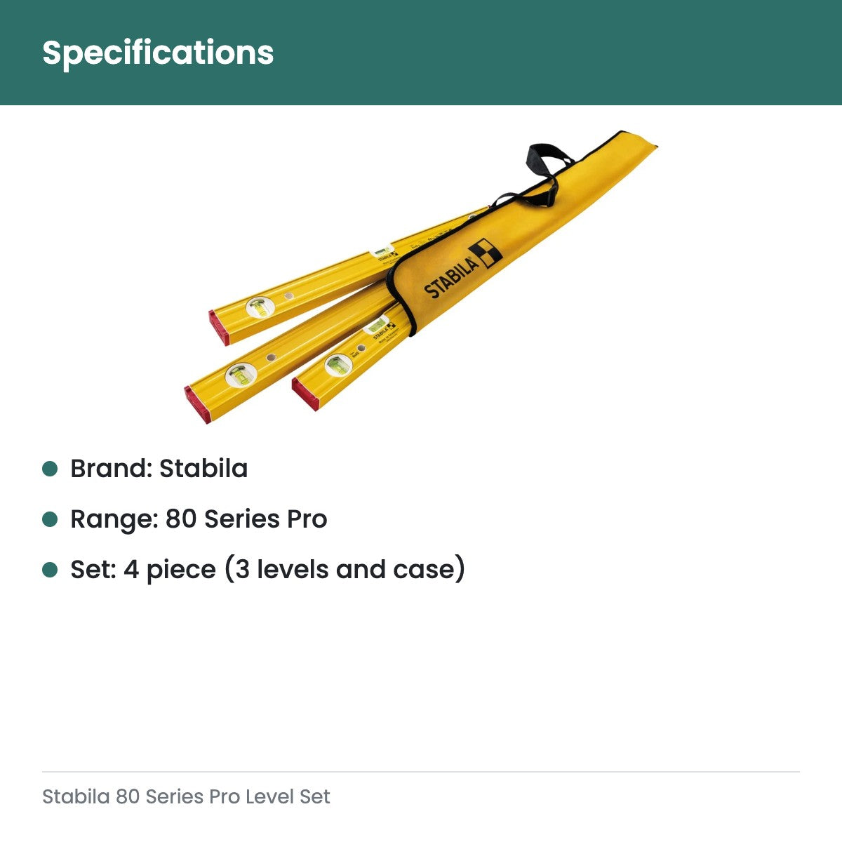 Stabila 80 Series Pro Level Set - specifications