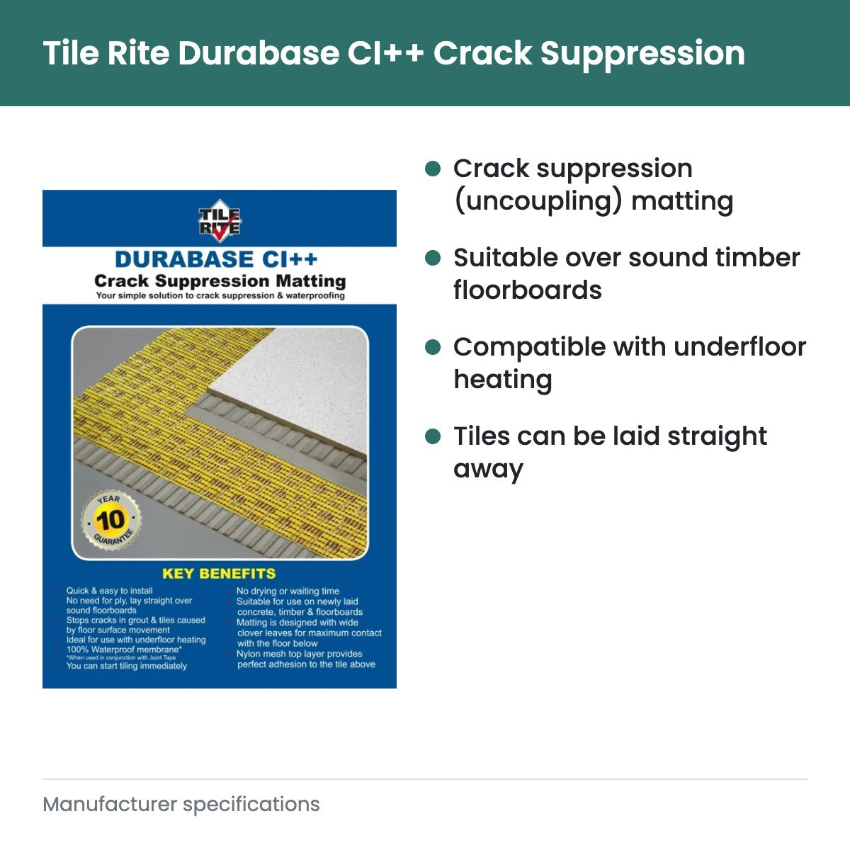 Tile Rite Durabase CI++ Crack Suppression Matting - key features