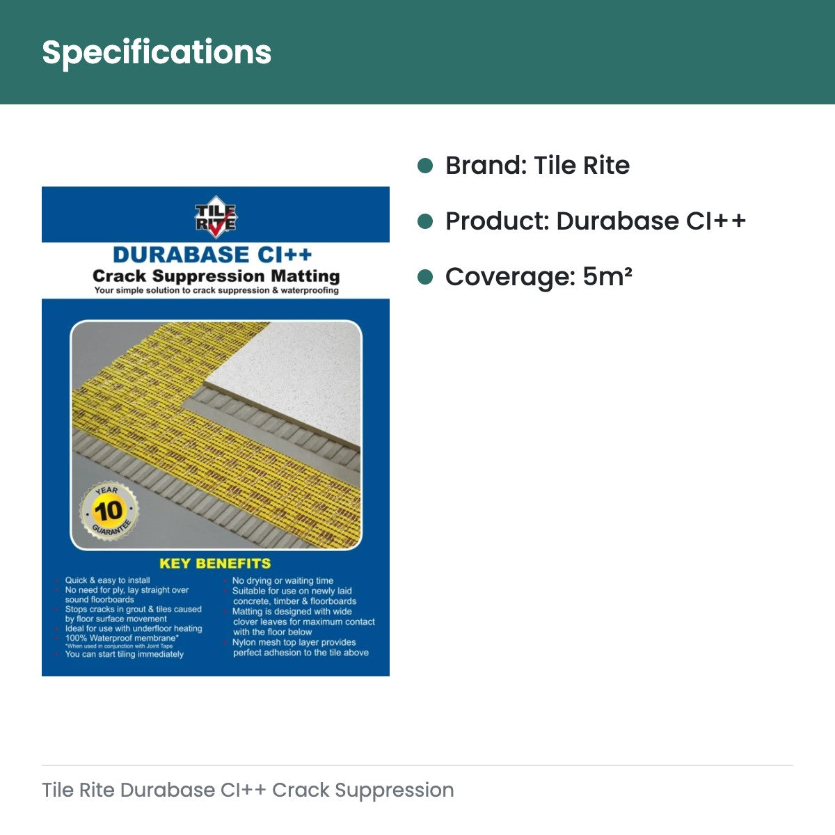 Tile Rite Durabase CI++ Crack Suppression Matting - specifications