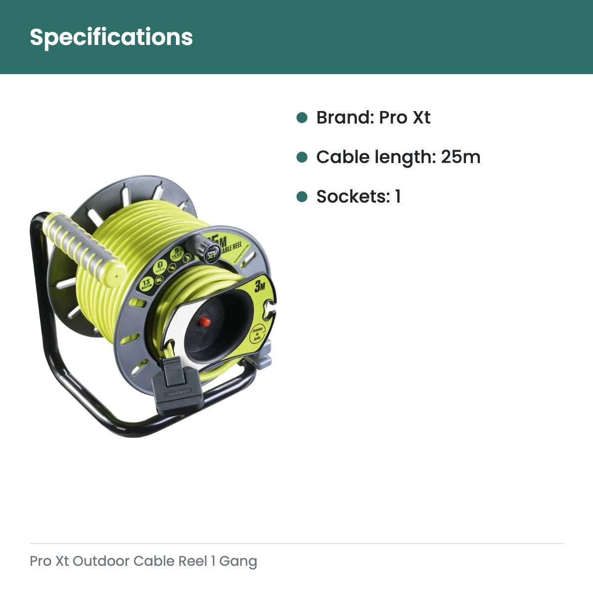 Pro Xt Outdoor Cable Reel 1 Gang - specifications