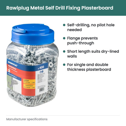 Rawlplug Metal Self Drill Fixing Plasterboard Plug - key features