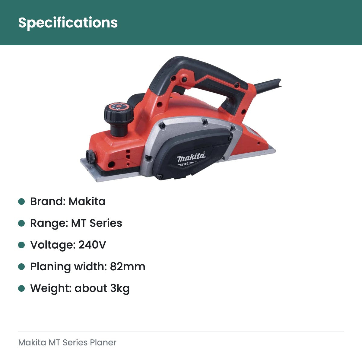 Makita MT Series Planer - specifications
