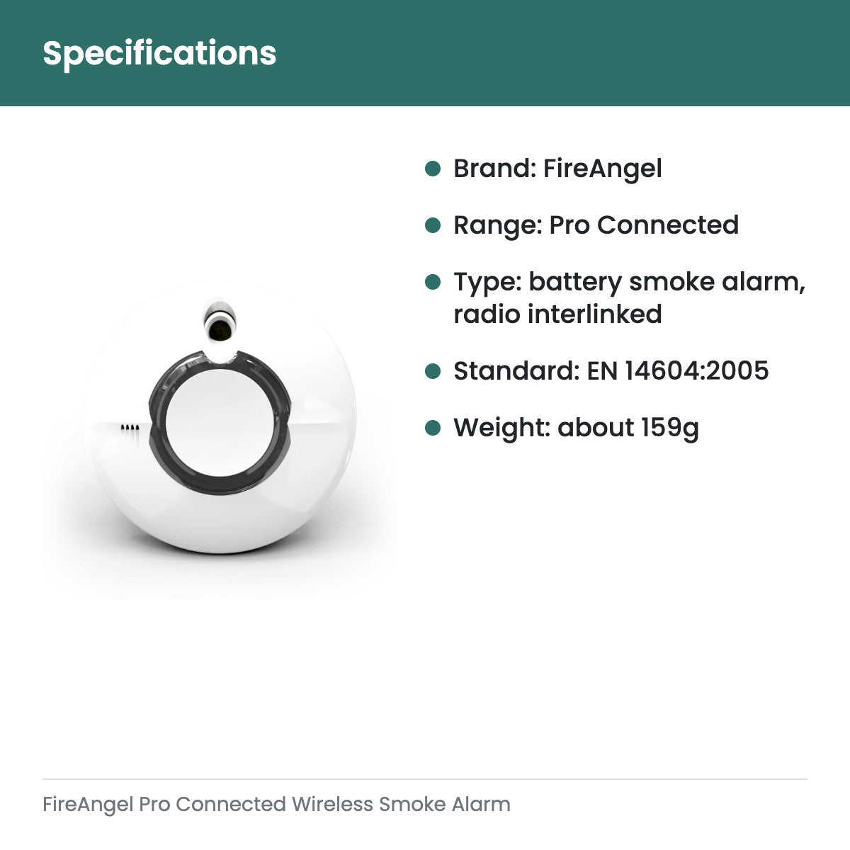 FireAngel Pro Connected Wireless Smoke Alarm FP2620W2-R - specifications