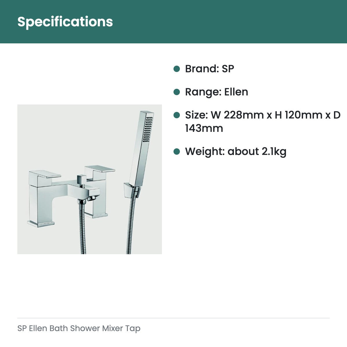 SP Ellen Bath Shower Mixer Tap - specifications