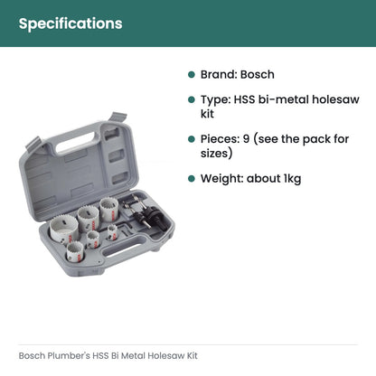 Bosch Plumber's HSS Bi Metal Holesaw Kit - specifications