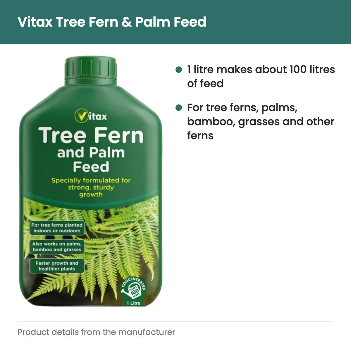 Vitax Tree Fern & Palm Feed, Concentrated Liquid Plant Food, 1 Litre - key features