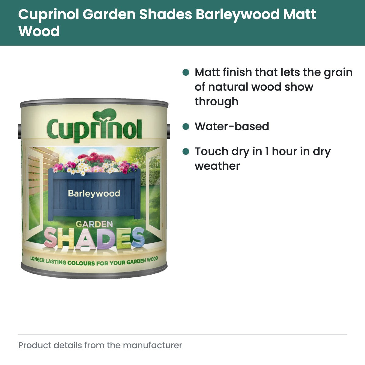 Cuprinol Garden Shades Barleywood Matt Wood Paint 1 Litre - key features