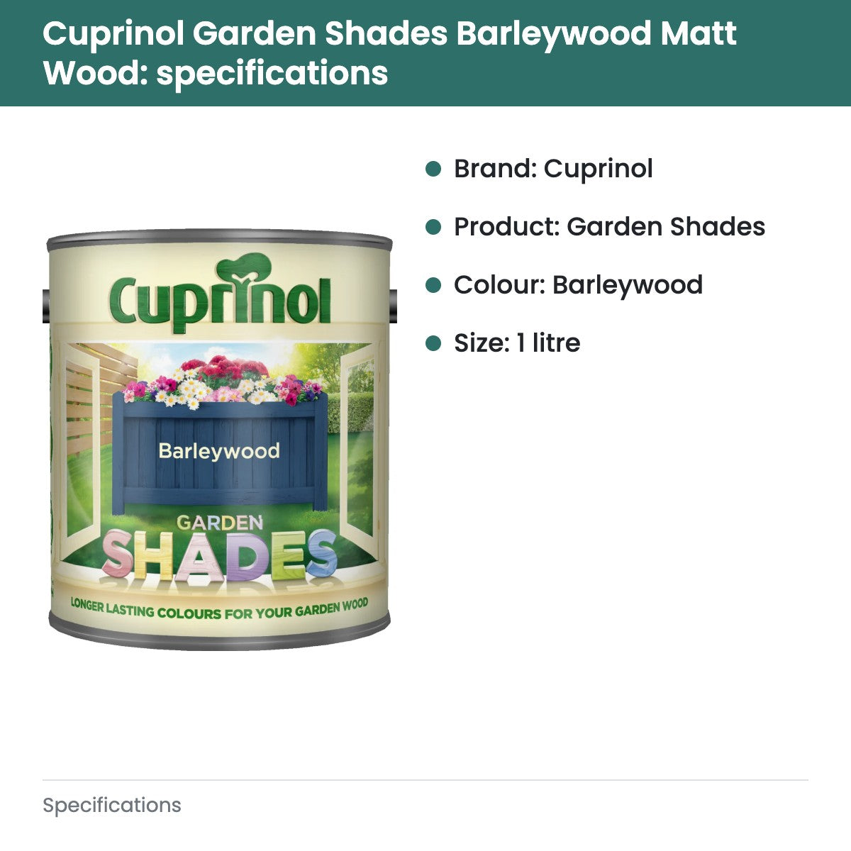 Cuprinol Garden Shades Barleywood Matt Wood Paint 1 Litre - specifications